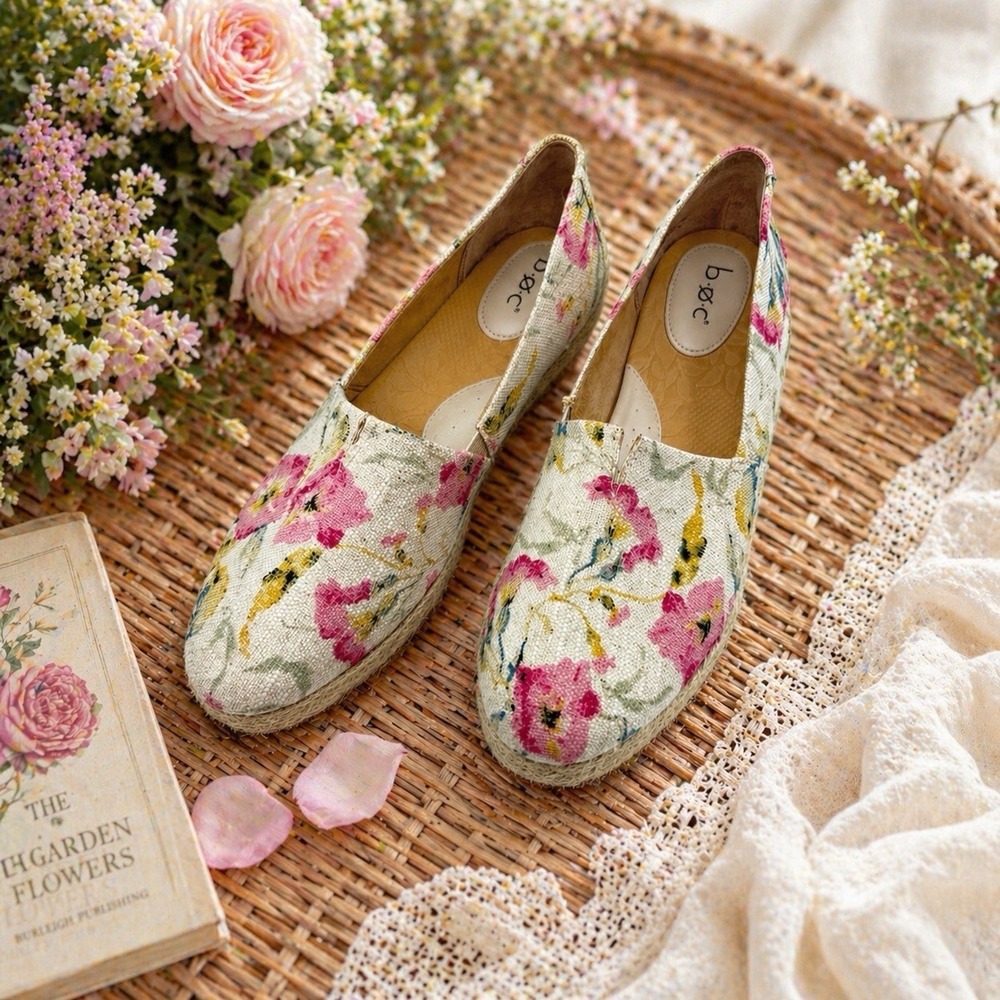 B.O.C Floral Espadrilles Sz 11 Cottagecore French Garden Slip On Flats